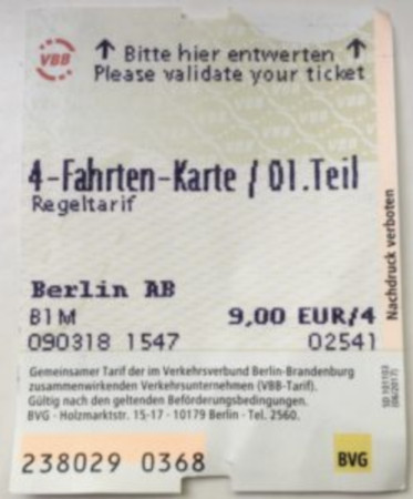 Physical BVG ticket