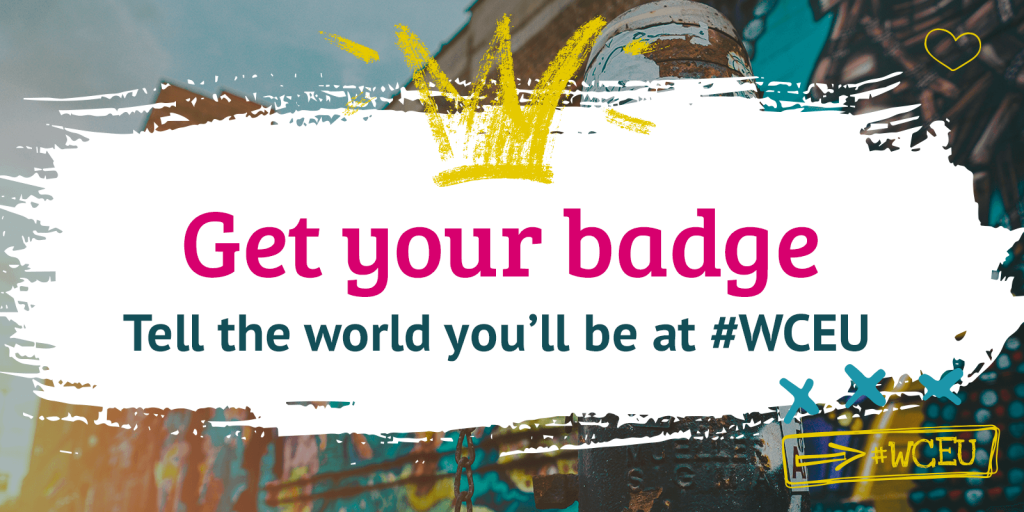 Graphics encouraging WordCamp Europe 2019 participants to share their badge and tell the world they will be at WCEU