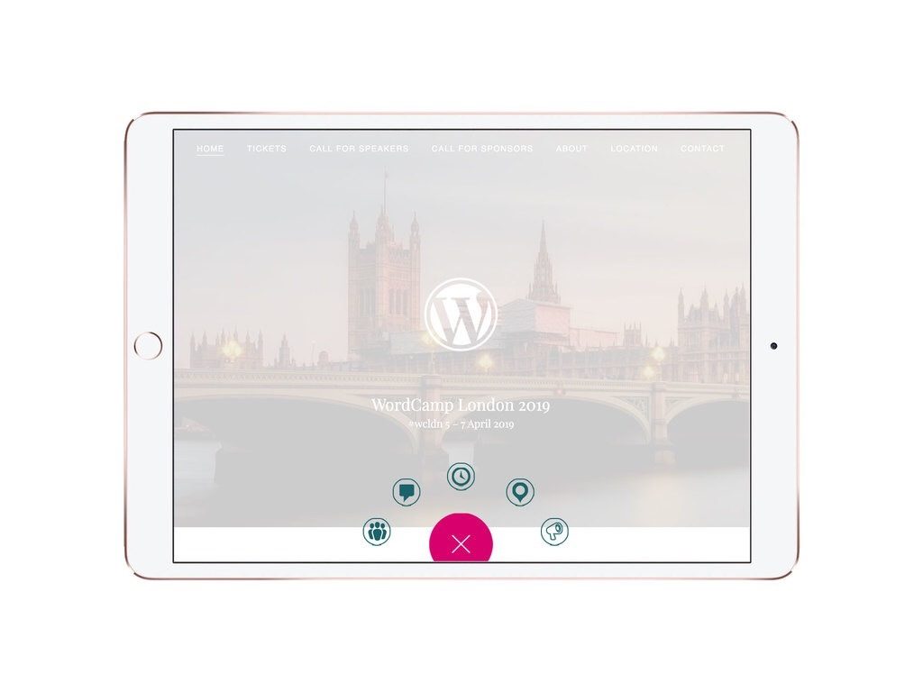 WordCamp PWA design v1 - Tablet view (landing screen)