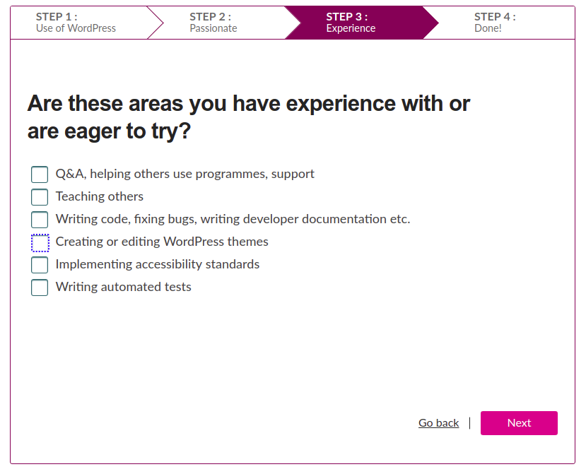 Screenshot of step 3 on user’s experience