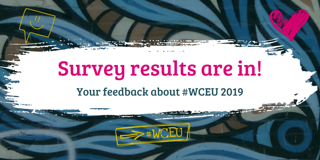 Street art background with the words "Survey results are in!" and "Your feedback from WCEU 2019" layered on top